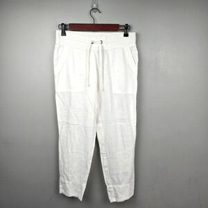 Athleta White Cropped Drawstring Linen-Blend Pants